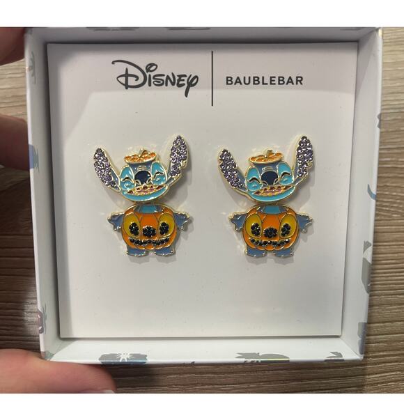 Disney BaubleBar Halloween Stitch Earrings Sparkly Moveable Pumpkin Fall NEW - Picture 8 of 8
